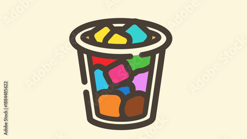 Colorful ice cubes in a transparent cup vector illustration on neutral background