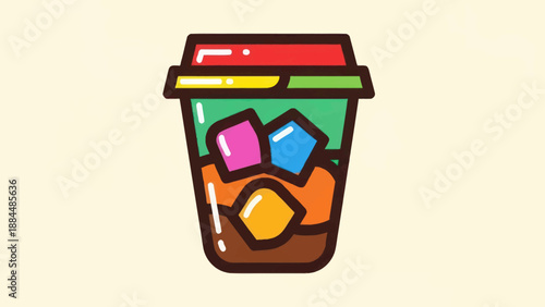 Colorful iced coffee cup icon refreshing beverage illustration