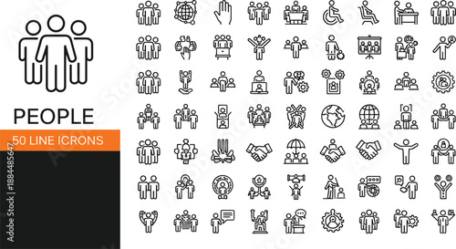 People Line Icon Set Featuring Teamwork Collaboration Human Resources Community Figures Office Staff And Professional Leadership Symbols For Business Management Interface Design