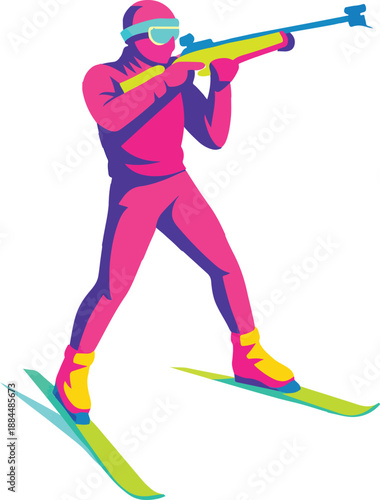 Biathlete aiming rifle on skis illustration biathlon