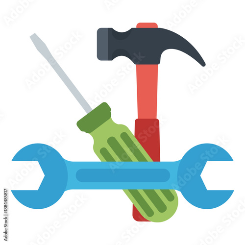 Tools of the Trade: A close-up shot showcasing an assortment of essential construction tools, including a wrench, screwdriver, and hammer, illustrating the core elements of craftsmanship and repair.