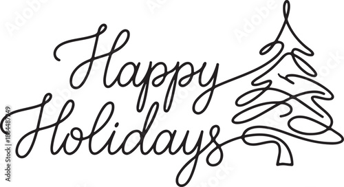 Happy Holidays Line Art – Elegant Festive Greeting | holiday script, Christmas tree sketch, minimalist winter design, seasonal message, elegant line art, festive card