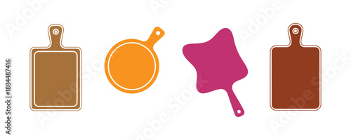 Kitchen Cutting Boards Vector Collection. Cutting Boards Featuring Handles in Different Shapes. Outline Illustration of Wooden Chopping Boards, Kitchen Utensils. Tools for Cutting Boards