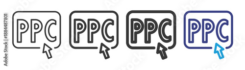 Ppc Icon Set Illustration with Outline Style Variation For Digital Business