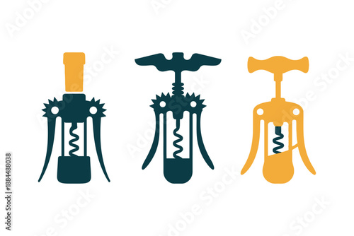 Wine bottle corkscrew opener tools icons