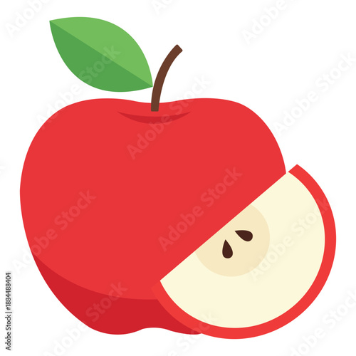 Red Apple: A vibrant red apple, with a crisp slice, captures the essence of fresh and delicious fruit.