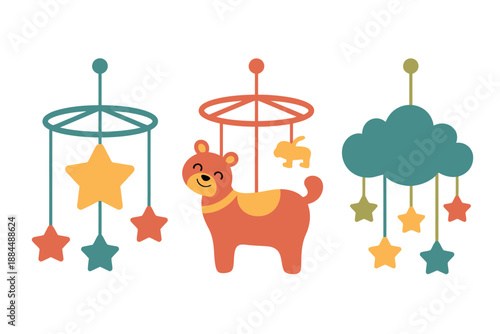 Colorful Baby Mobile with Bear, Stars, and Cloud Decoration