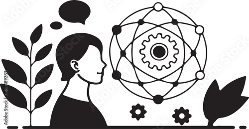 Girl in a hat holding a sword and a fan illustration