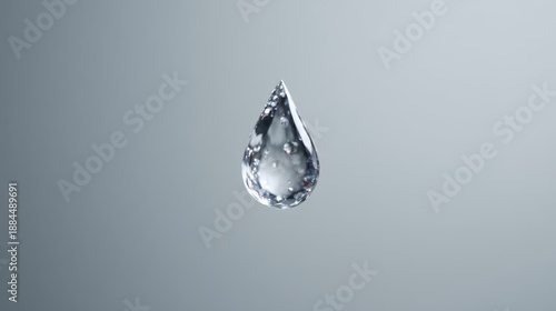 Single water droplet isolated on a neutral grey background
