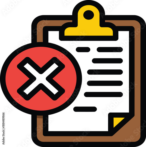 A clipboard document displays an incorrect mark indicated by a large red X symbol.