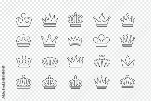 Elegant crown icon vector set featuring decorative royal tiara designs with detailed outlines for luxury, fantasy, and regal themes. Crown icon set. Royal crown symbol collection. Commonwealth crown 