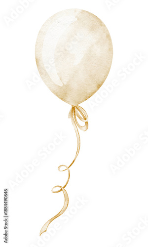 Wallpaper Mural Balloon watercolor illustration in pastel yellow colors with golden ribbon. Art for childish Birthday greeting cards and Baby shower invitations. Element for nursery decor, posters and kids party. Torontodigital.ca