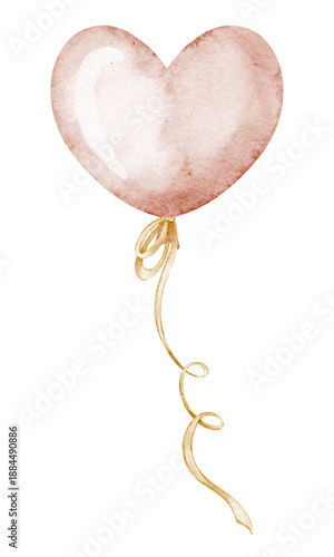 Wallpaper Mural Heart shaped Balloon watercolor illustration in soft pastel colors with golden ribbon. Symbol of love and romantic for baby shower greeting cards, party invitations, nursery decor. Torontodigital.ca