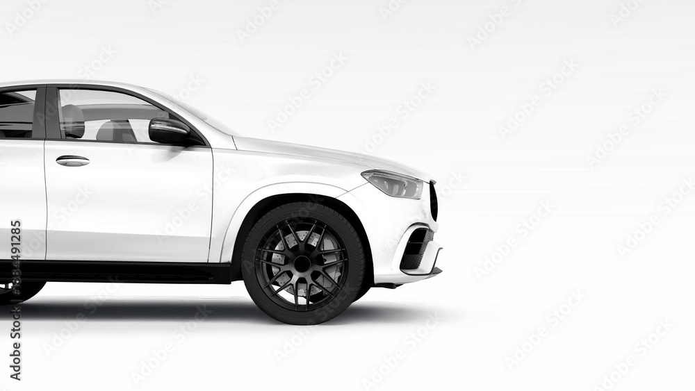 Obraz premium White luxury SUV with sleek design and modern features on plain background