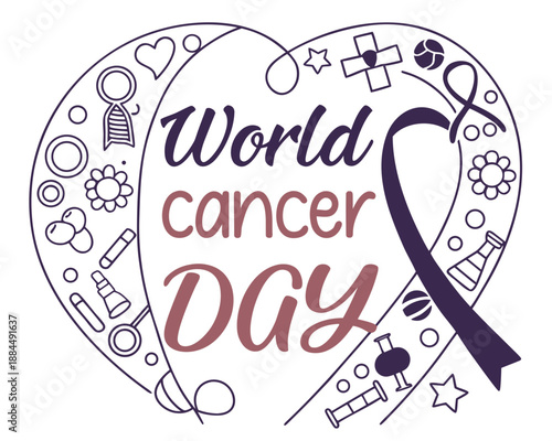 World Cancer Day Vector, Health Awareness Campaign and Cancer Ribbon Illustration