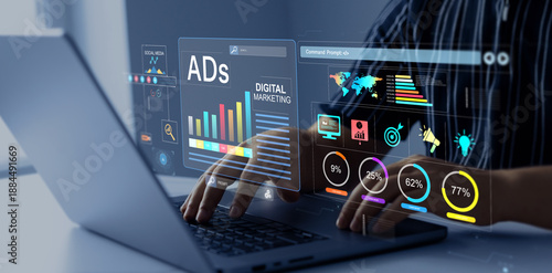 Tableau sur toile Digital marketing for promotion of products with social media, email, website and channel search engine