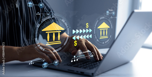 Bild auf Leinwand Online banking operations and interbank digital payment