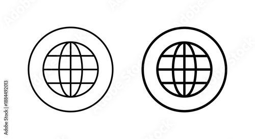 Globe internet outline icon in circular line. Global network, worldwide web, and website symbol