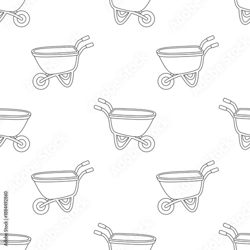 gardening wheelbarrow seamless pattern