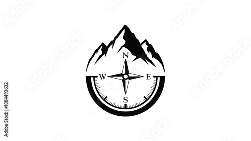 mountain peak and compass design with directional markings a striking silhouette
