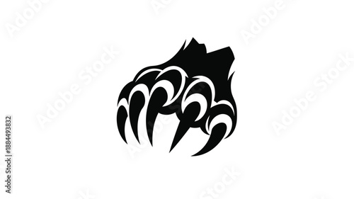 a striking black bear paw silhouette against a clean white background