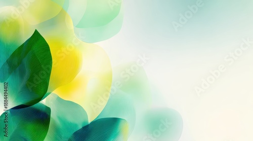Fluid Shapes Dance in a Symphony of Green, Yellow, and Blue Abstract Design