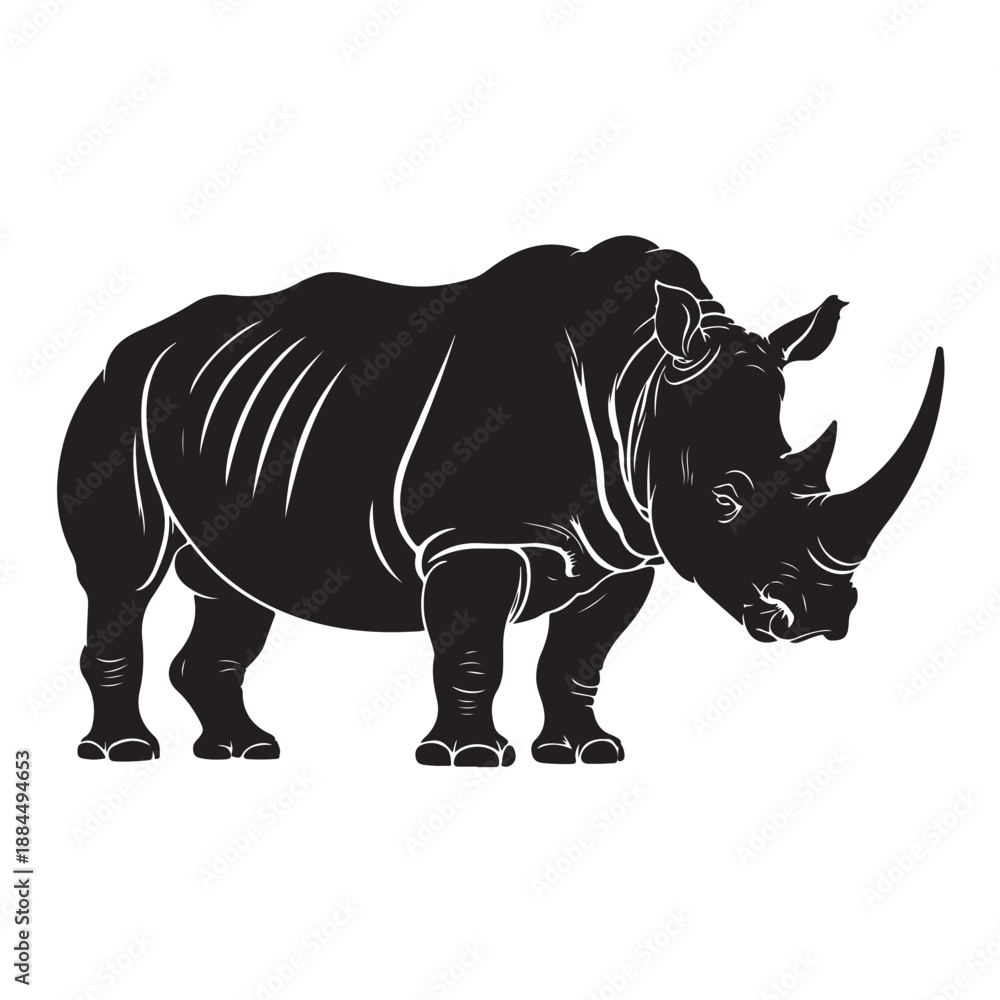 Obraz premium Powerful Rhinoceros Silhouette Logo Vector in Black and White