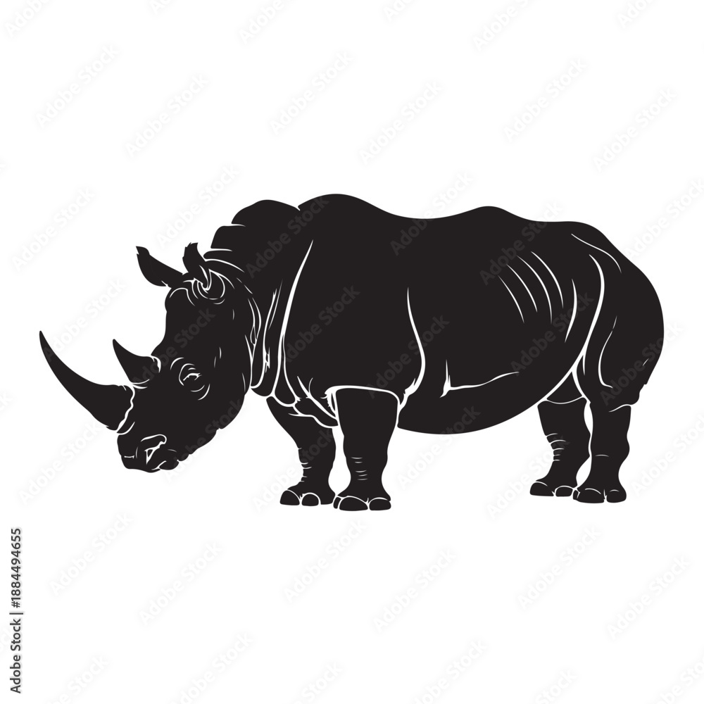 Obraz premium Powerful Rhinoceros Silhouette Logo Vector in Black and White
