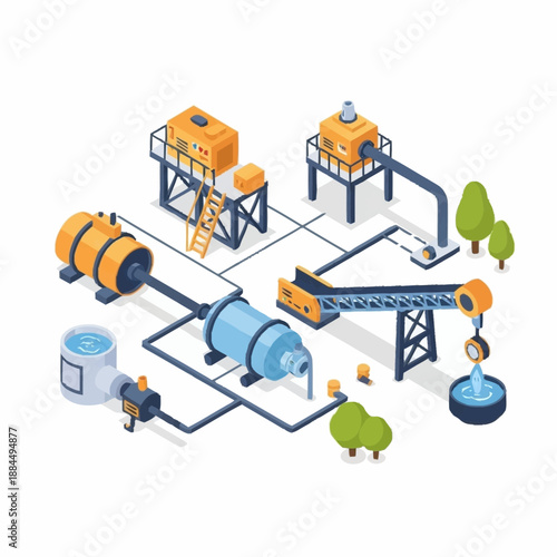 Industrial Water Treatment Plant Equipment Isometric Illustration.
