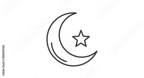 Crescent Moon with Star Symbol Illustration.