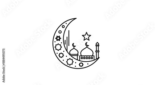 Crescent Moon with Mosque Illustration Design.