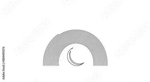 Minimalist Line Art Rainbow with Crescent Moon.