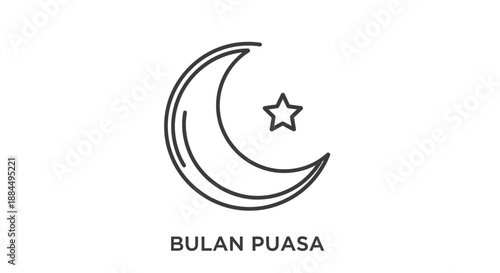 Crescent Moon with Star Illustration.