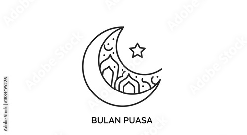 Crescent Moon with Star Islamic Symbol.