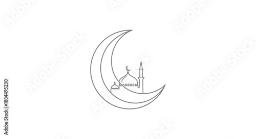 Crescent Moon with Mosque and Minaret.