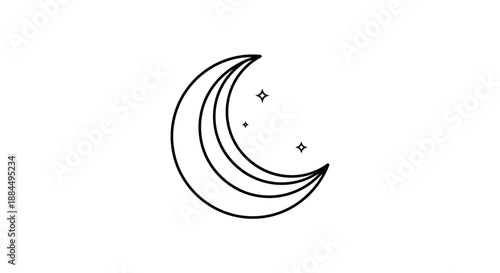 Simple Line Drawing of Crescent Moon.