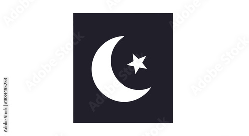 Crescent Moon and Star Symbol Icon.