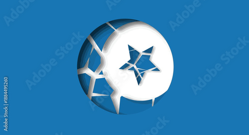 White Soccer Ball with Blue Star Logo.