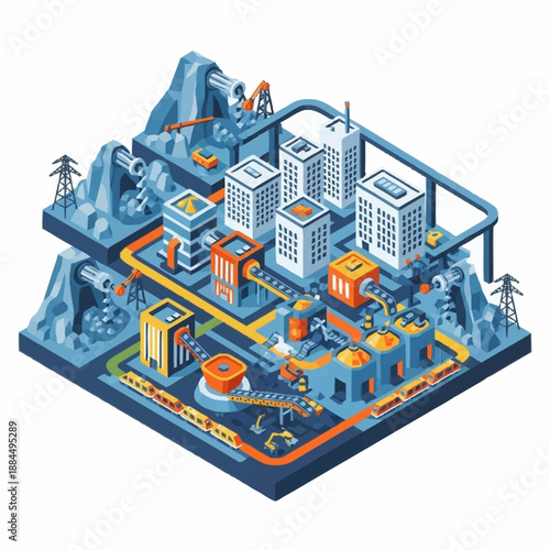 Modern Industrial Complex with Buildings and Infrastructure.