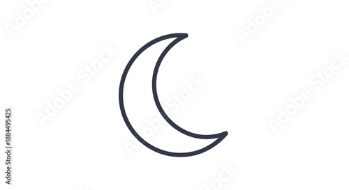 Crescent Moon Simple Line Art Illustration.