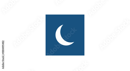 White Crescent Moon Icon on Blue.