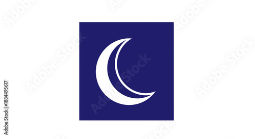 White Crescent Moon Symbol on Blue.