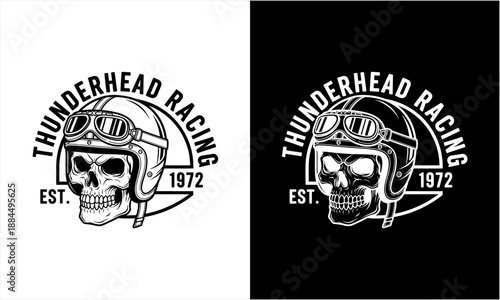 Vintage Skull Racer Helmet Emblem for Thunderhead Racing.