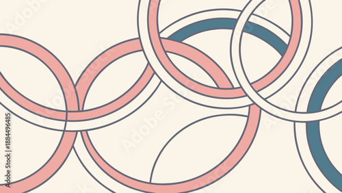 Seamless Abstract Pattern of Interlocking Geometric Rings in Muted Tones