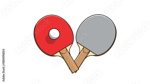 Red and grey table tennis paddles with a white ball arranged in heart shape represent passion for sports and active lifestyle choices.