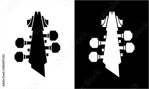 Black and white guitar headstock silhouette design.