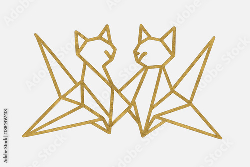 Geometric golden outline of two cats facing each other in an elegant design