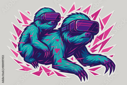 Two sloths wearing VR headsets in a vibrant and edgy design