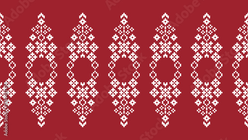 Ethnic pattern embroidery motif in tribal red background colorful with fabric,ikat,cloth,wallpaper,traditional,geometric.