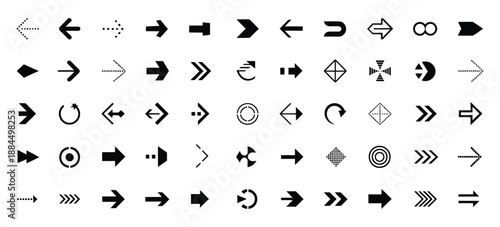 Arrow icon set showcasing modern simple arrow designs and arrow cursor graphics, black minimalist symbols, different arrow signs ideal for websites
